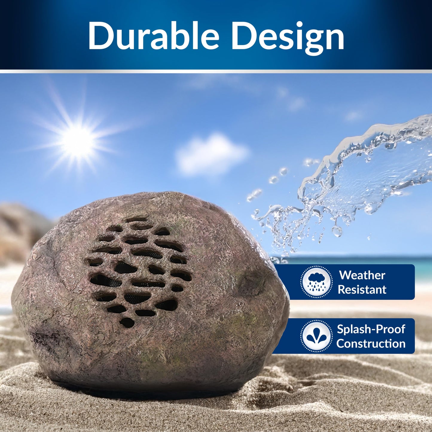 Alpine Corporation Weather-Resistant Bluetooth Solar-Powered Outdoor Wireless Rock Speaker - Set of 2