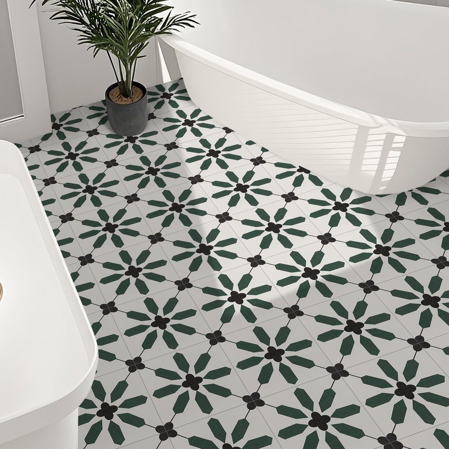 Alow Peel and Stick Flooring, Peel and Stick Floor Tile Waterproof,Flower Self-Adhesive Vinyl Flooring Suit for Bathroom Toilt,Kitchen 12x12in(10pcs)