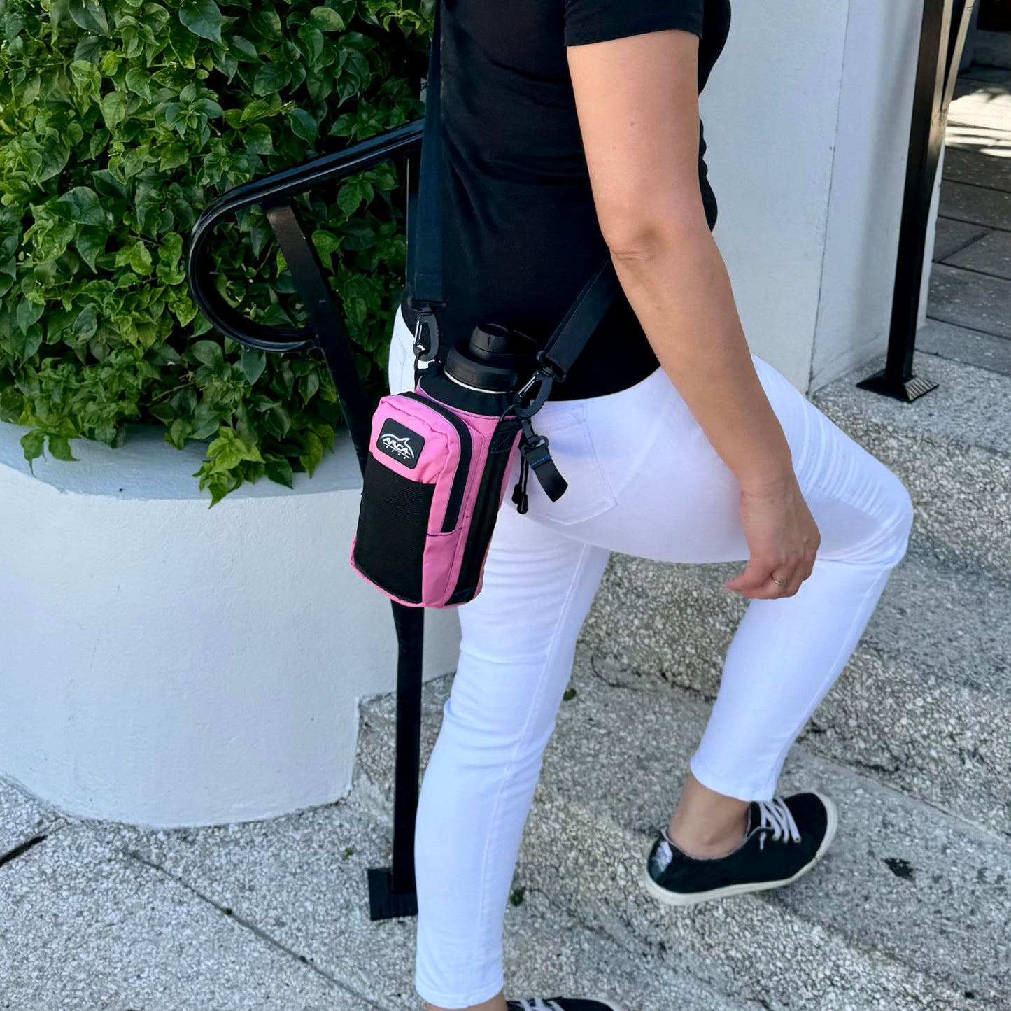 Arca Gear 32 oz Hydro Carrier - Insulated Water Bottle Sling w/Carry Handle, Shoulder Strap, Wallet and Two Pouches - The Perfect Flask Accessory - Sunset Pink