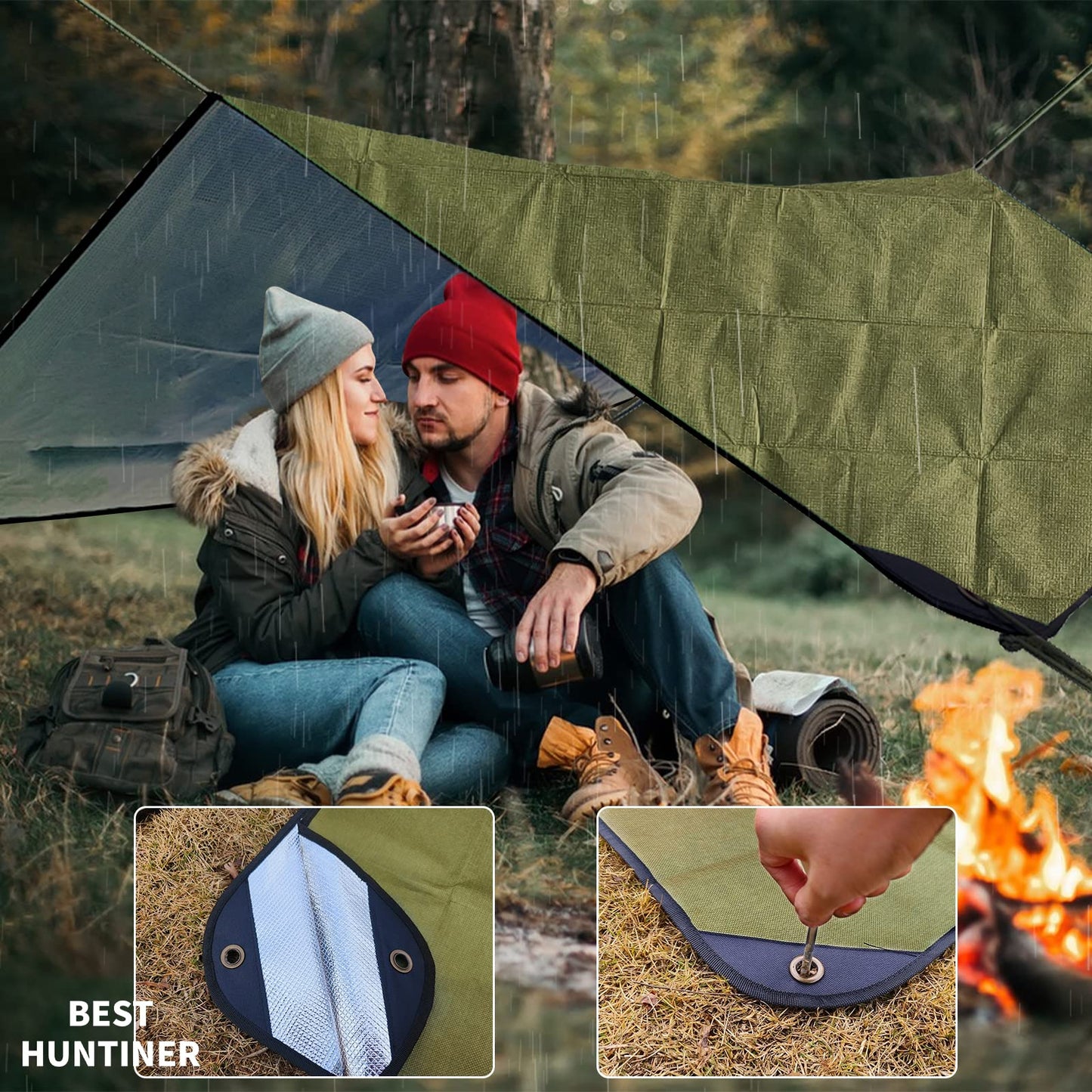 BESTHUNTINER Heavy Duty Survival Blanket -Multifunctional Reflective Tarp Thermal Blanket - 60" x 83" Waterproof Sandproof for Camping Hiking Outdoors Multifunctional Emergency Blanket