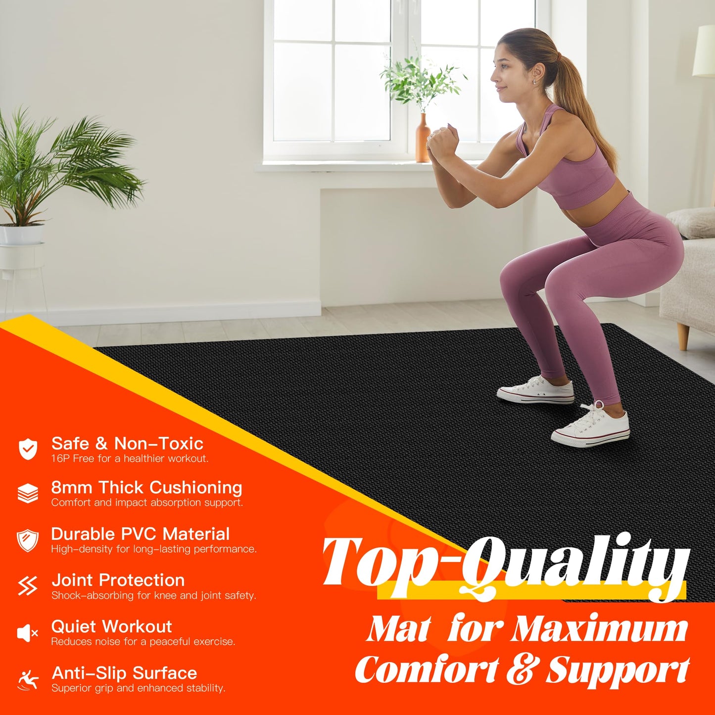 VTORY 8mm Large Workout Mat 6×4 ft – Extra Large Wide Yoga Mat & Pilates Mat Thick, Non-Slip Exercise Mat for Home Gym, Home Workout, HIIT, Strength, Stretching