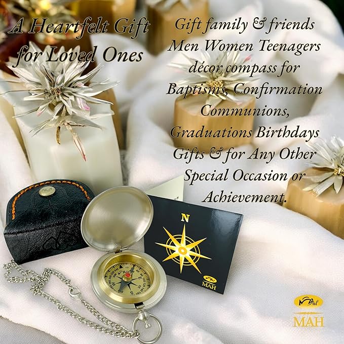 Backpacking Navigation Handmade Brass Personalize Compass for Best Man Get Well Hiking Camping Hunting Trekking Sailing Adventure Travelling Graduation Day Birthday Gifts for Son Back to School