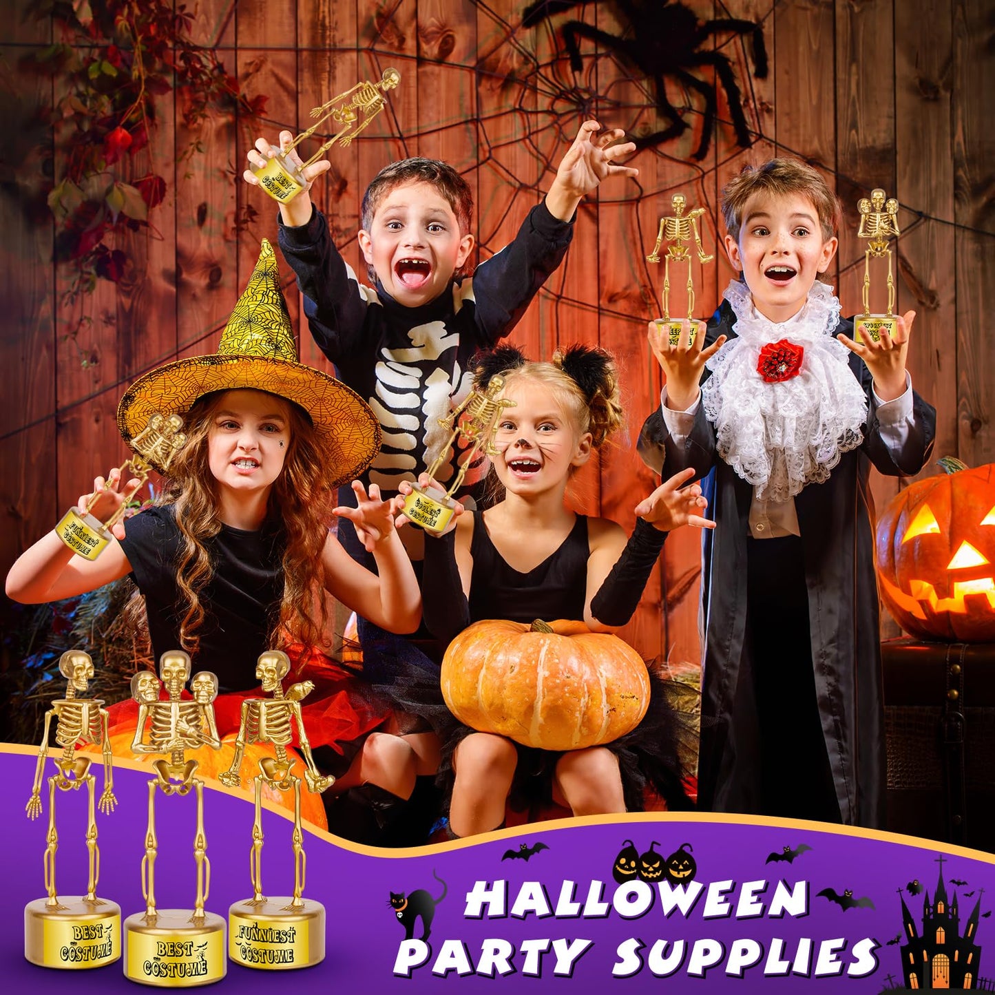 AORZIT Halloween Trophy 6 Pack Best Costume Skeleton Trophies for Kids Adults, Halloween Skeleton Funny Trophy Plastic Tropies for Contest Awards, Halloween Party Prizes for Adults Party Supplies(B)