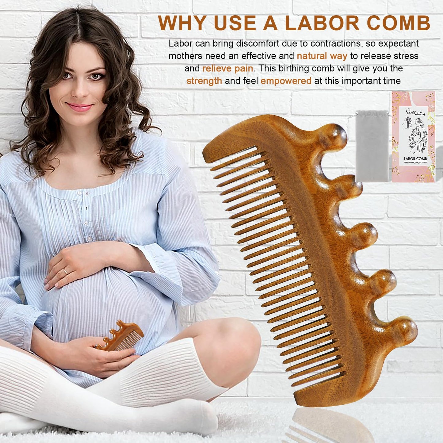 START MAKERS Birthing Comb for Labor Pain Relief, Natural Wooden Comb for Women Labor and Delivery Essentials Labor Comb With Cloth Bag and Box, Pregnancy Gifts for Expecting Mom, Christmas Gift