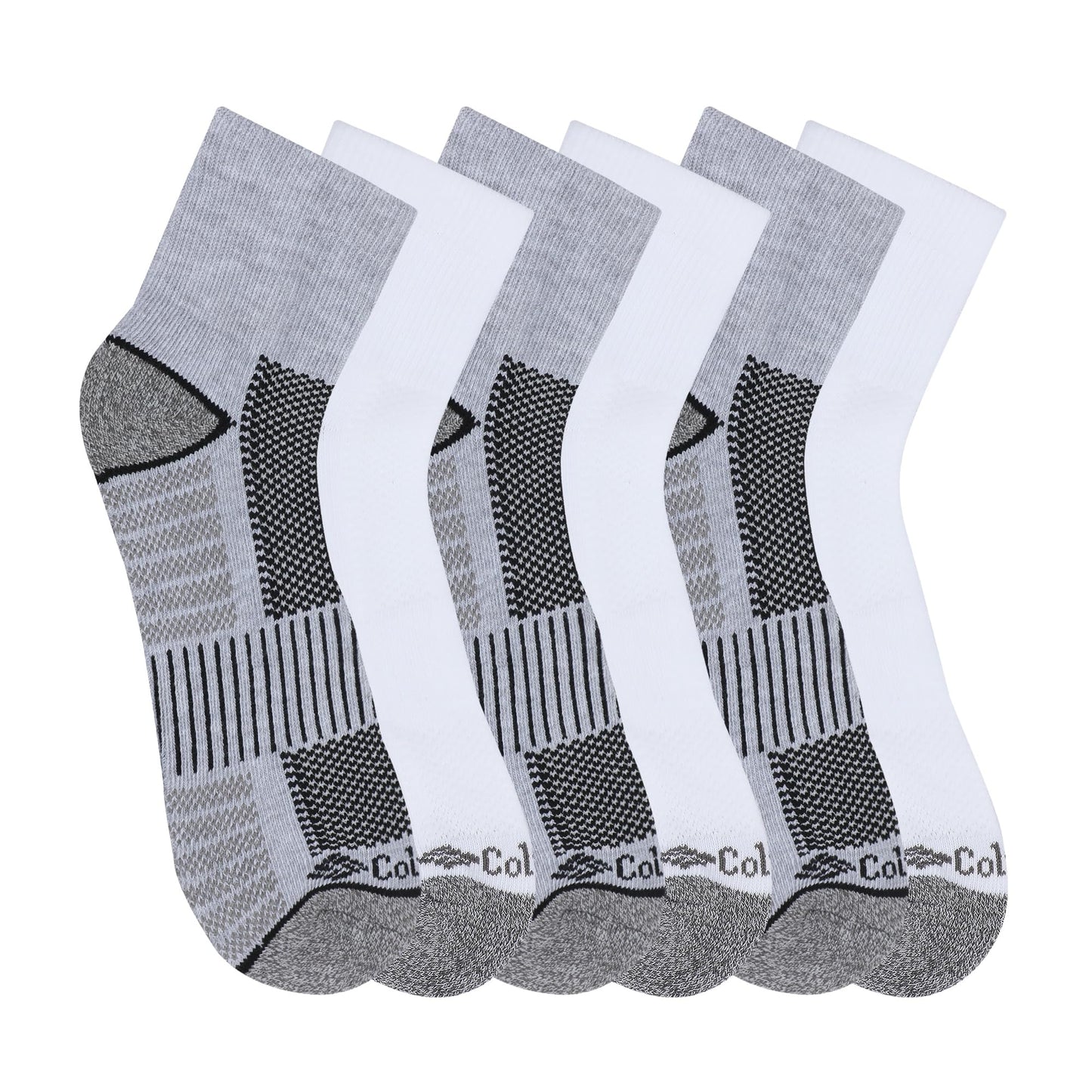 Columbia Men's 6 Pack Athletic No Show Socks, Grey/White, Shoe Size 6-12
