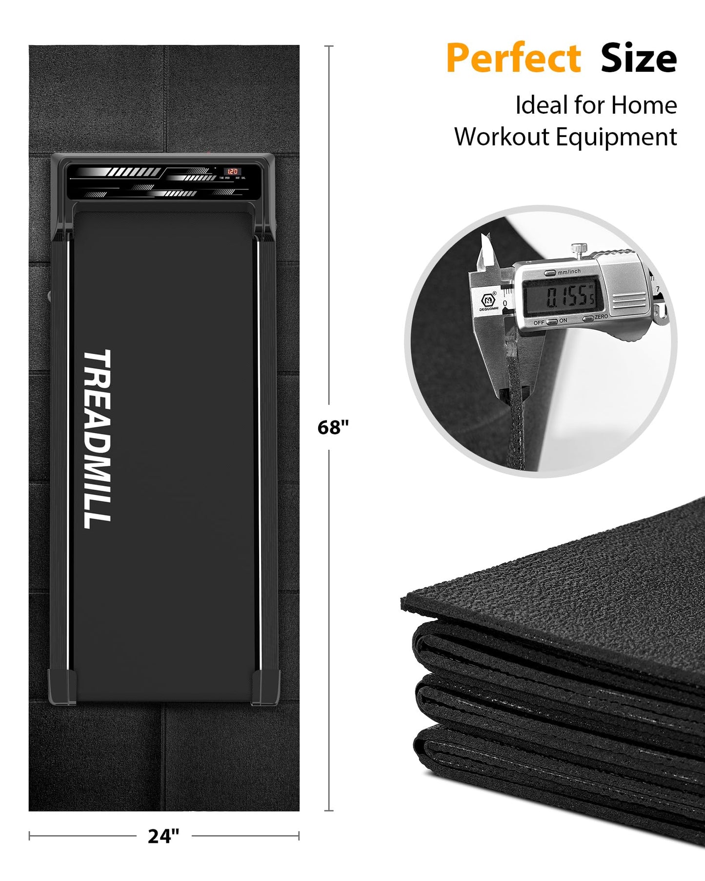 Rellfit Foldable Rubber Treadmill Mat - Exercise Bike Mat with Waterproof Non-Slip Shock Absorption, Exercise Equipment Mat to Protect Floor for Home Gym Workout