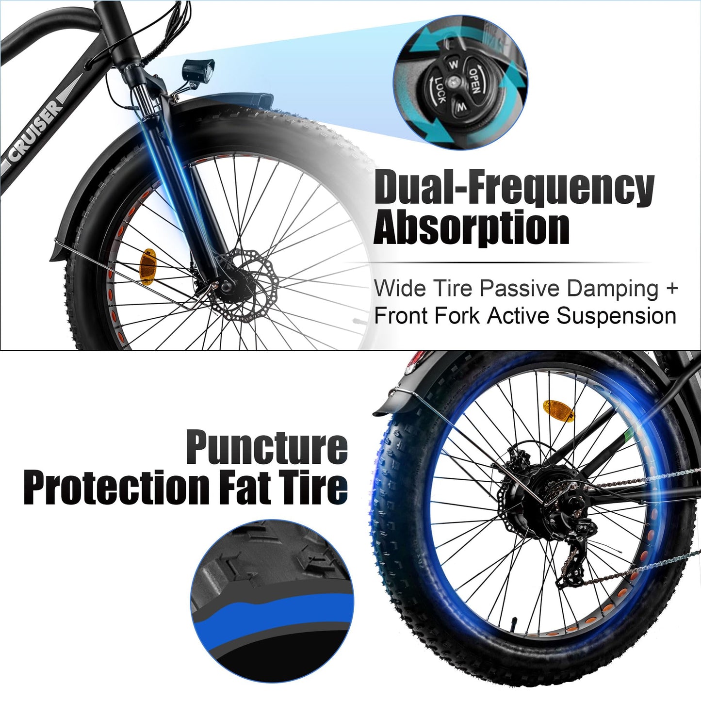 NAKTO Electric Bike, 1000W Electric Bike for Adults,48V 12Ah Removable Battery, 26×4.0" Fat Tire E-Bike, 28MPH Electric Mountain Commuting Cruise Electric Bicycle.