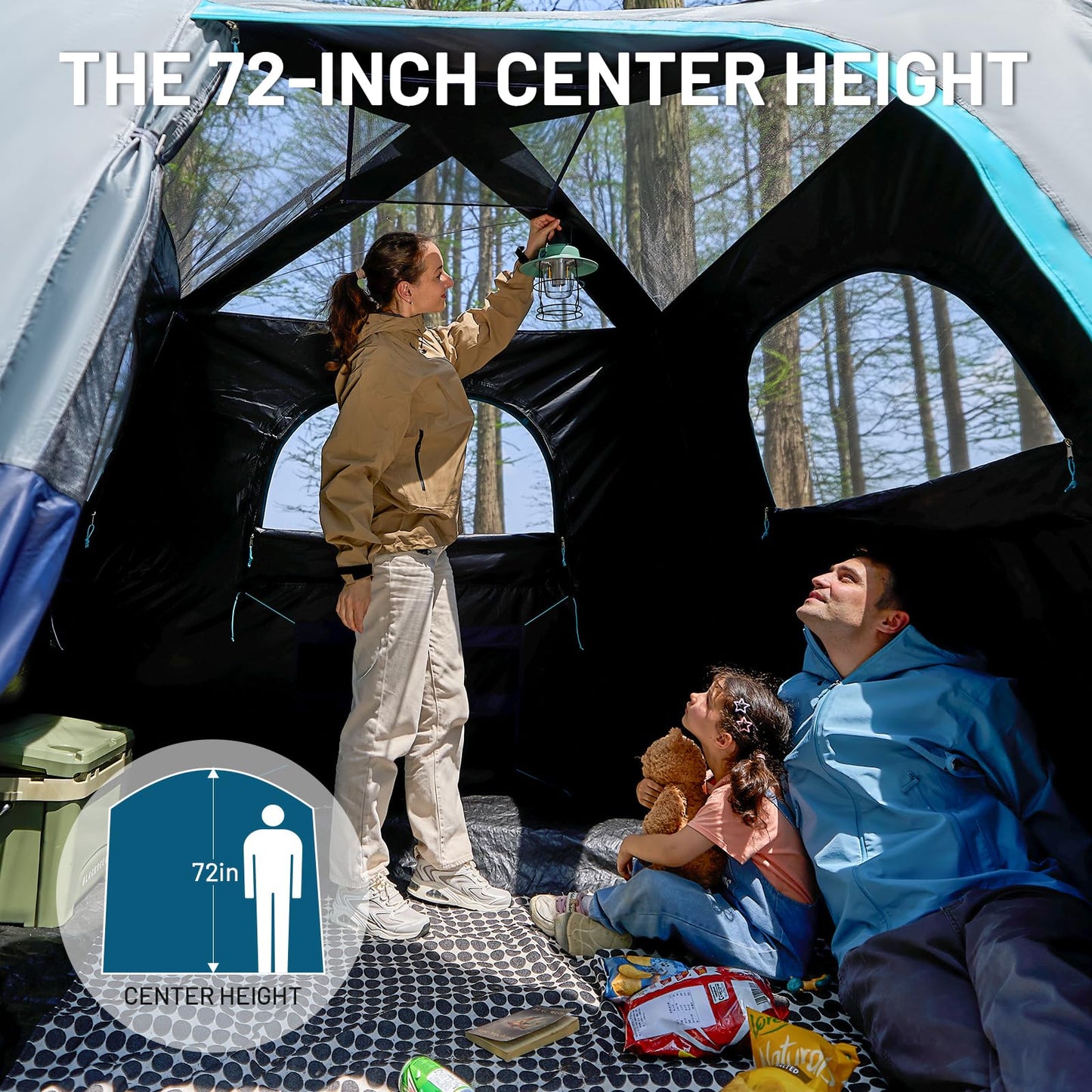 TIMBER RIDGE 5-6 Person Blackout Camping Tent, 60s Easy Setup Instant Cabin Tent for Family with Rainfly, Water-Resistant, 9' x 9' x 72" for Outdoor Adventures Gatherings