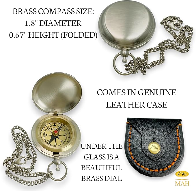 Backpacking Navigation Handmade Brass Personalize Compass for Best Man Get Well Hiking Camping Hunting Trekking Sailing Adventure Travelling Graduation Day Birthday Gifts for Son Back to School