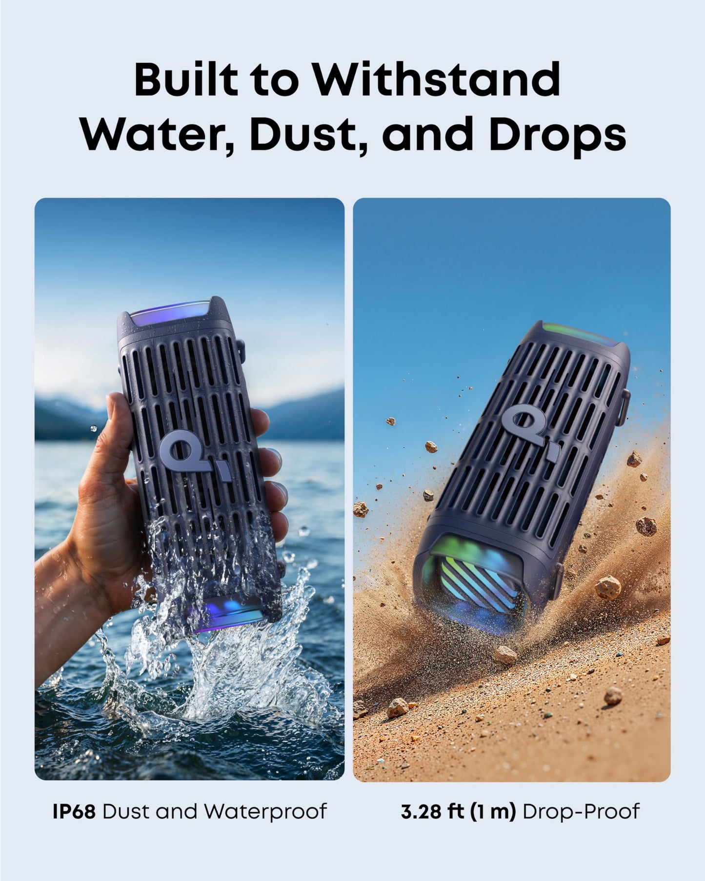 Soundcore Boom 3i by Anker, Rugged Outdoor Speakers, IP68 Waterproof, Floating Playback, Saltwater-Resistant, BassUp 2.0, 50W Portable Speaker, Bluetooth 5.3, 16H, TWS, Kayak/Fishing/Camping-Blue