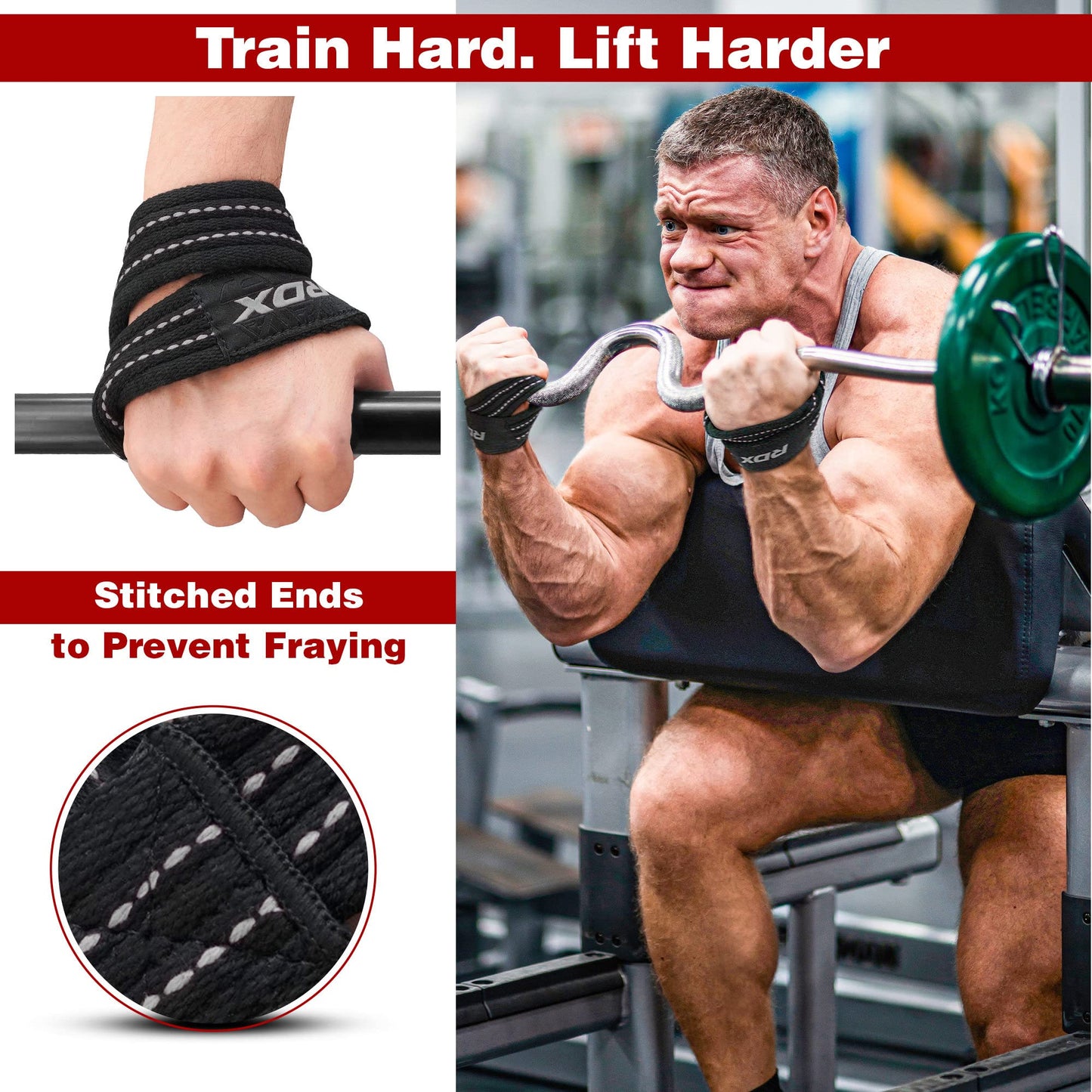 RDX Weight Lifting Straps Figure 8, Anti Slip Strap with cuffs wrist Support for Gym Workout Deadlift Powerlifting Bodybuilding Weightlifting, Fitness Strength Training, Hand Bar Grip for Men