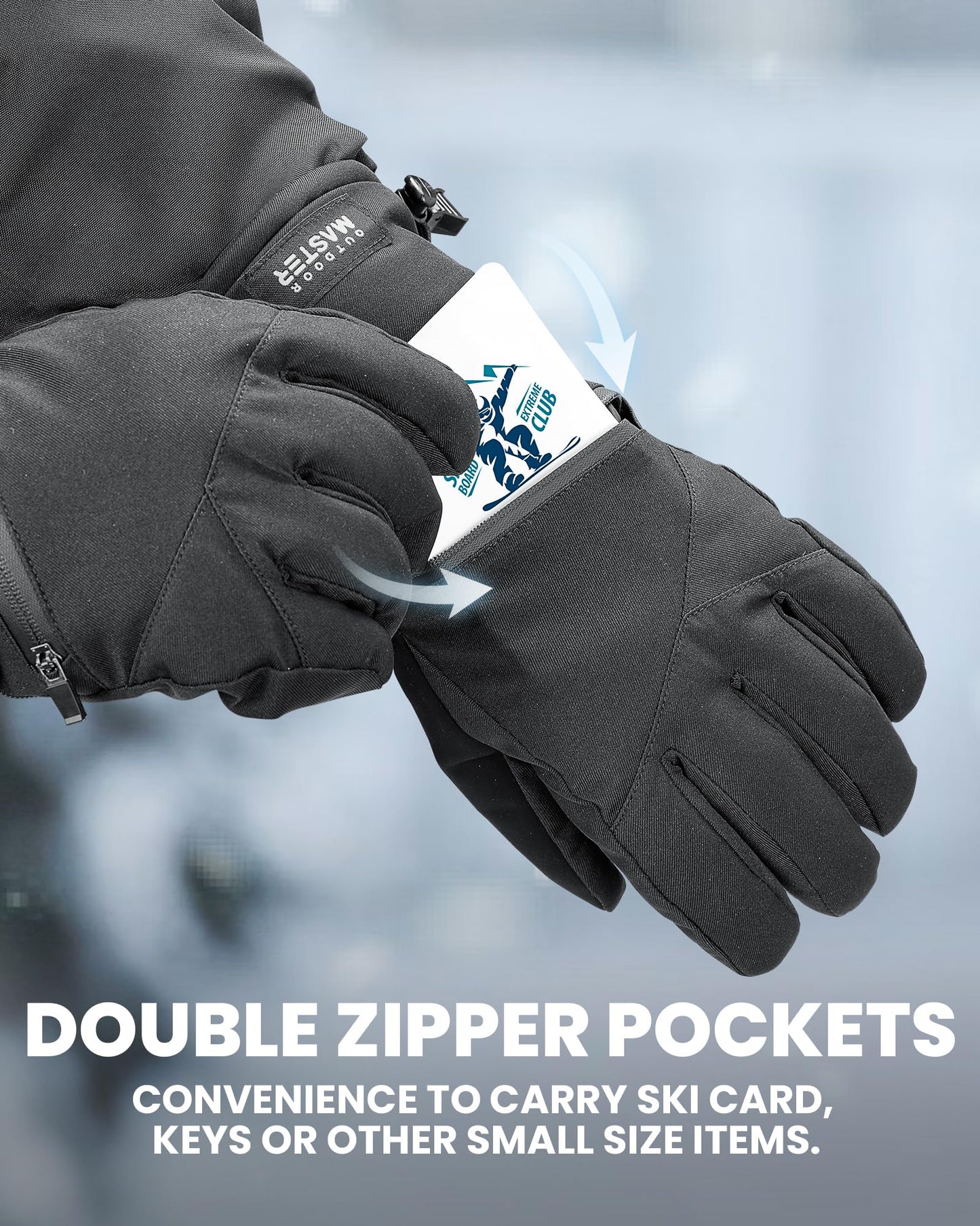 OutdoorMaster Ski Snow Gloves for Women & Men, 3M Thinsulate Waterproof Snowboard Gloves, Winter Warm Windproof Snowmobile Gloves with Double-Pocket