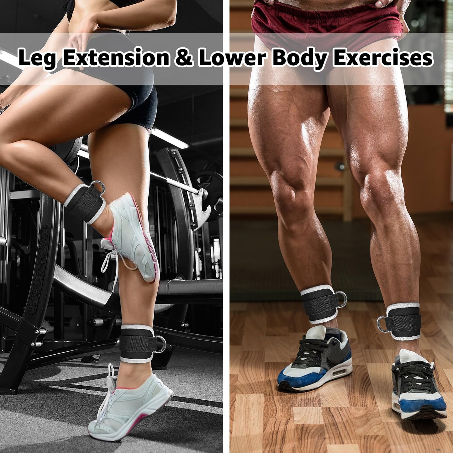 Anemeeoke Fitness Ankle Straps for Cable Machine, Kickbacks Glute Workouts, Lower Body Exercises, Adjustable Leg Straps with Neoprene Padding Men Women(Gray)