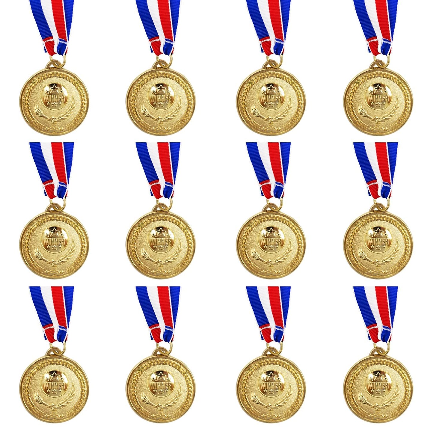 HDWerker 12 Pieces Metal Winner Gold Award Medals Bulk for Awards, Olympic Style Medals Gold Prizes with Neck Ribbon,for Adults Sports, Competitions, Party Events(Gold/12PCS)