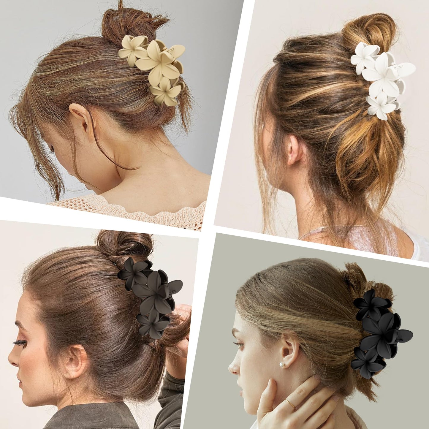 ANBALA Matte Flower Hair Accessories - 4PCS Large Plumeria Hawaiian Hair Clips with Strong Hold for Women, Non-Slip and Cute