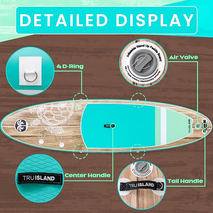 TRUISLAND Inflatable Paddle Board, Stand Up Paddle Board with Backpack, Non-Slip Thickened Deckpad, Waterproof Phone Case, Leash, Paddle, Hand Pump