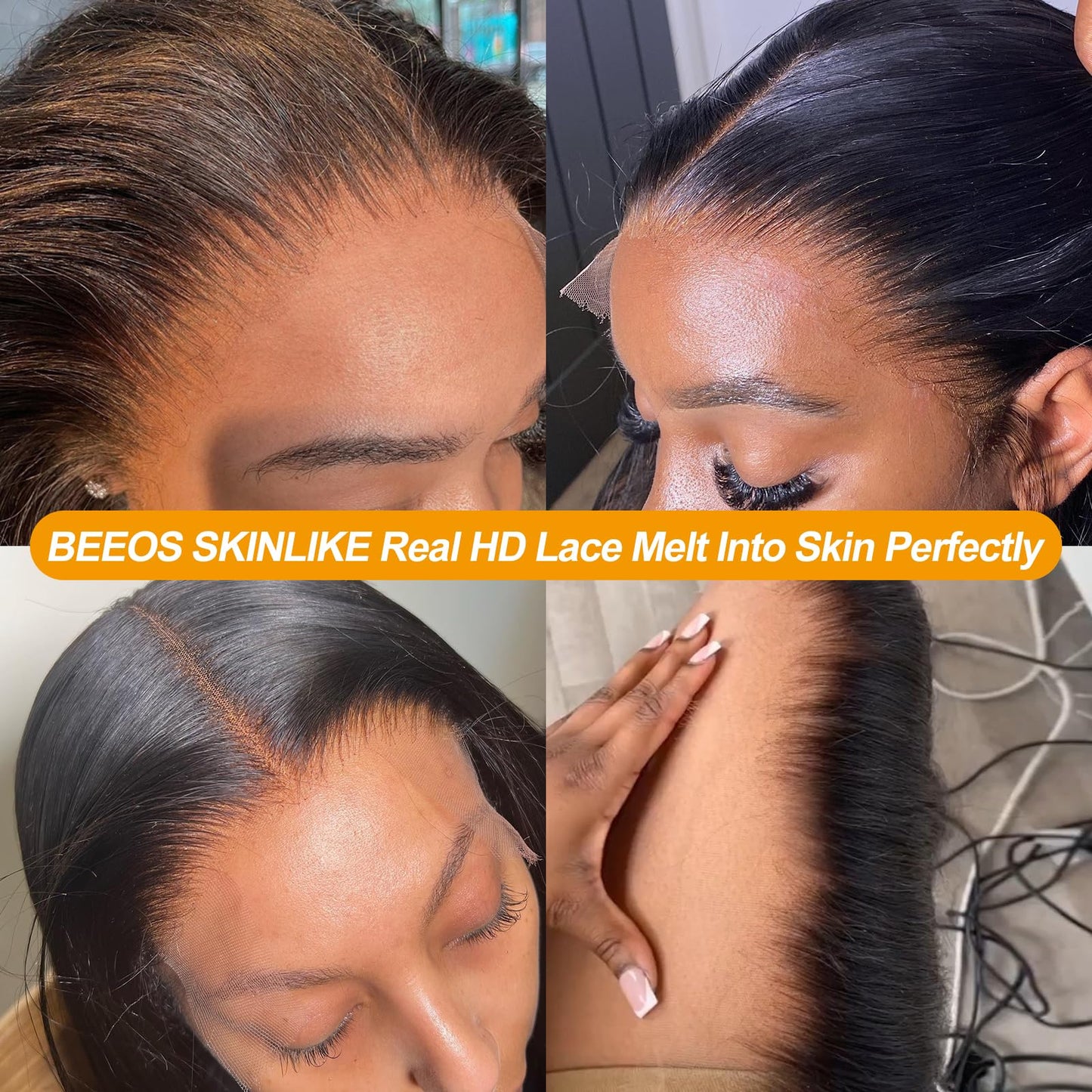 BEEOS HD Lace Frontal Wig 13x4 Full Frontal Body Wave Human Hair Wigs 180% Density Pre Plucked Hairline Bleached All Knots 0.10mm Ultra-thin Invisible HD Lace Wig 28 Inch