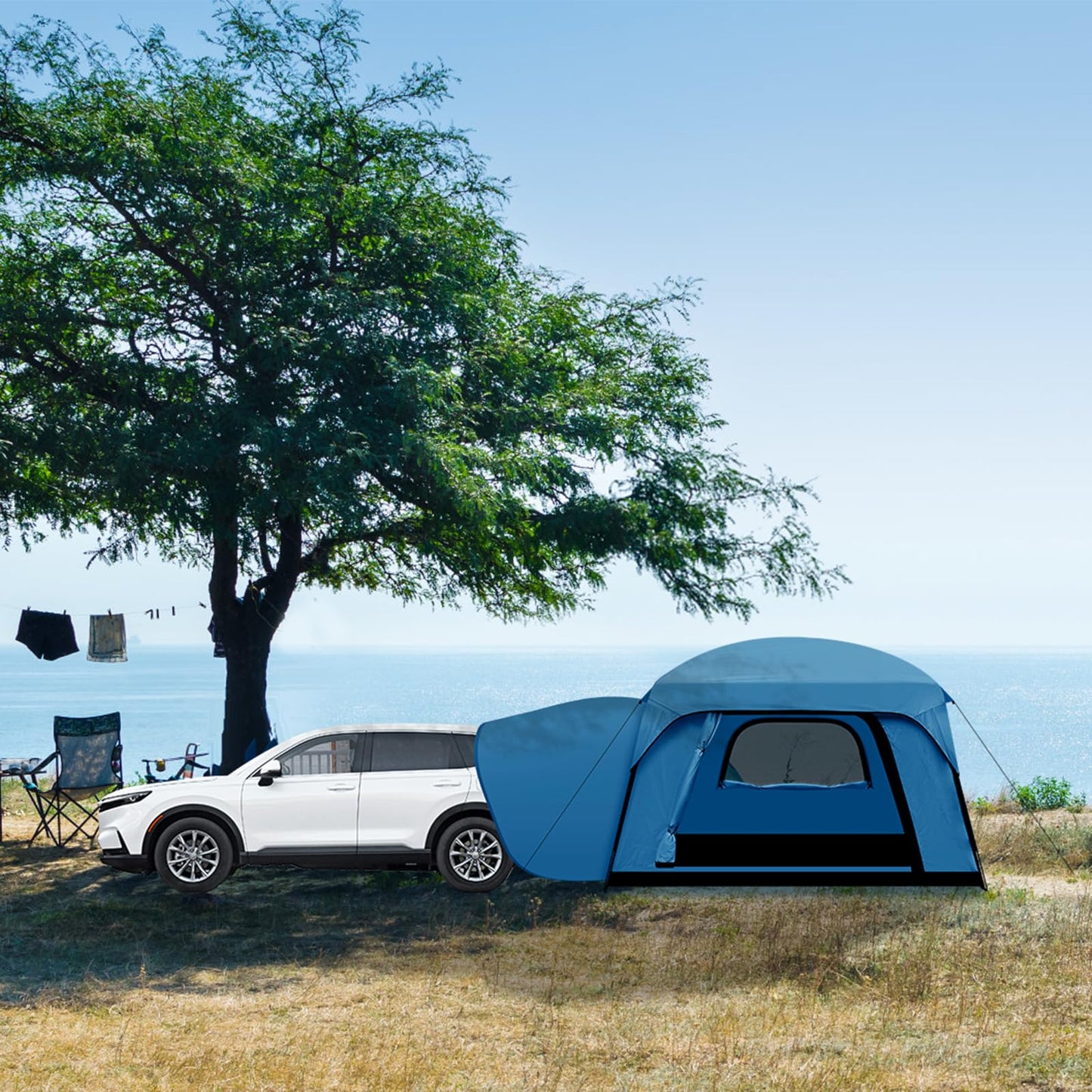 Qualencey SUV Tent, Dual Mode (Party & Privacy), Heavy-Duty Oxford Fabric, Sturdy Metal Frame, Quick Connect Setup for SUV/Jeep/Truck with Cap, All-Season Waterproof Camping Shelter (Blue)