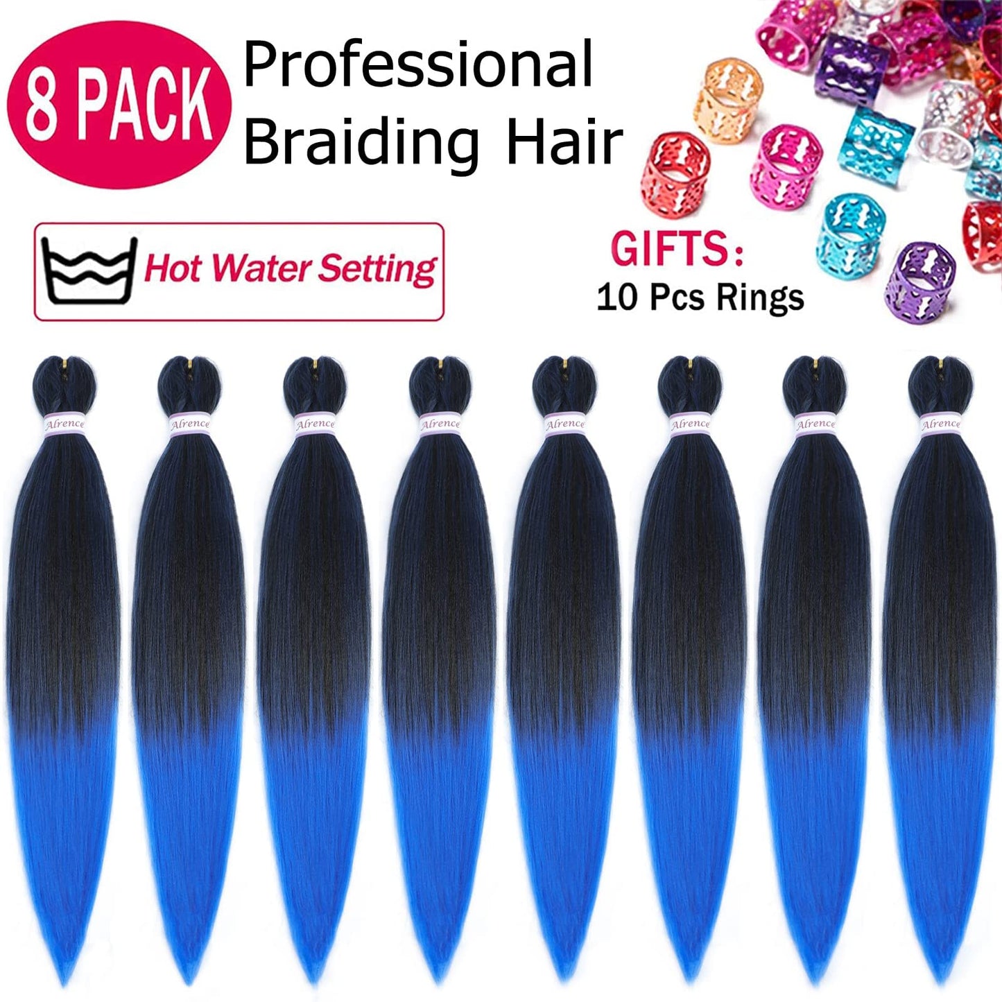 Alrence Pre Stretched Braiding Hair Long Braid 30 Inch 8 Packs Professional Braiding Hair Extensions Synthetic Crochet Twist Braids (30 Inch, 1B/Blue)