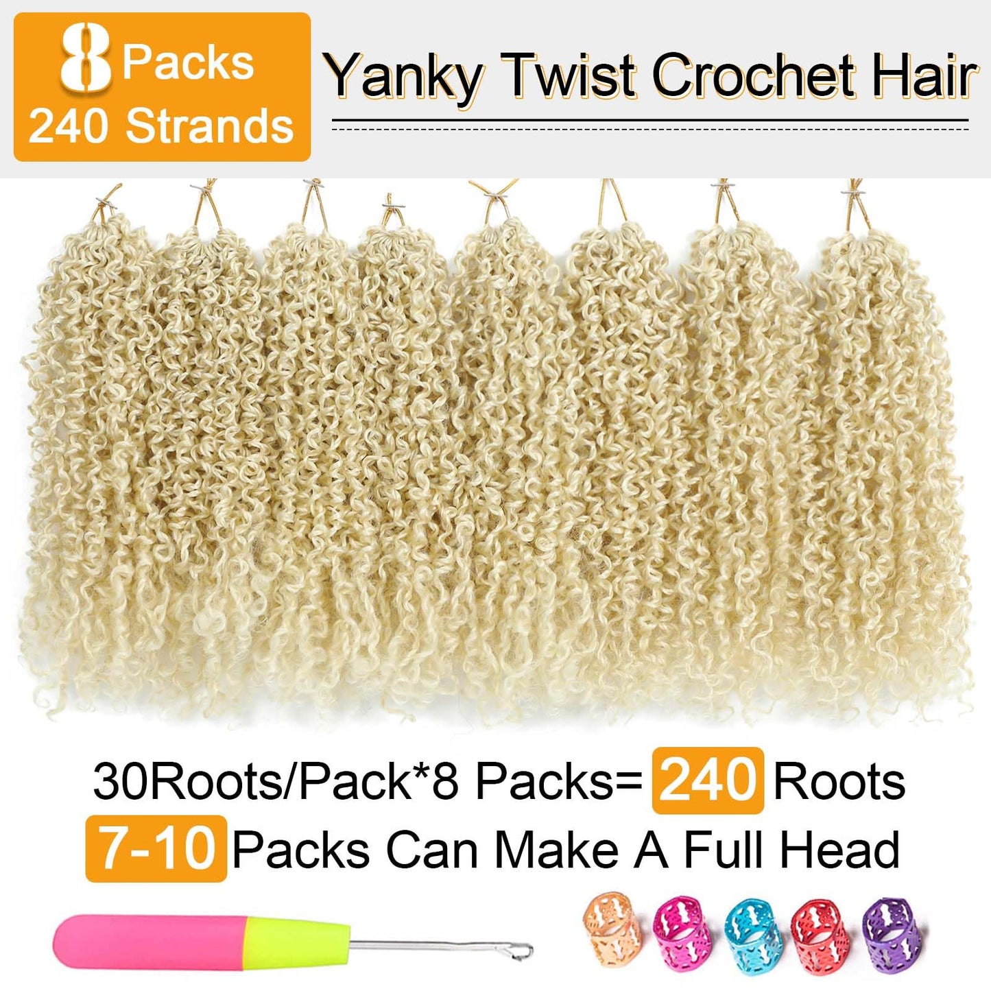 Aksice 10 Inch 8 Packs Yanky Twist Crochet Hair for Women Pre-looped Mini Twist Hair Bohemian Passion Twist Crochet Hair Boho Crochet Braids Synthetic (613#)