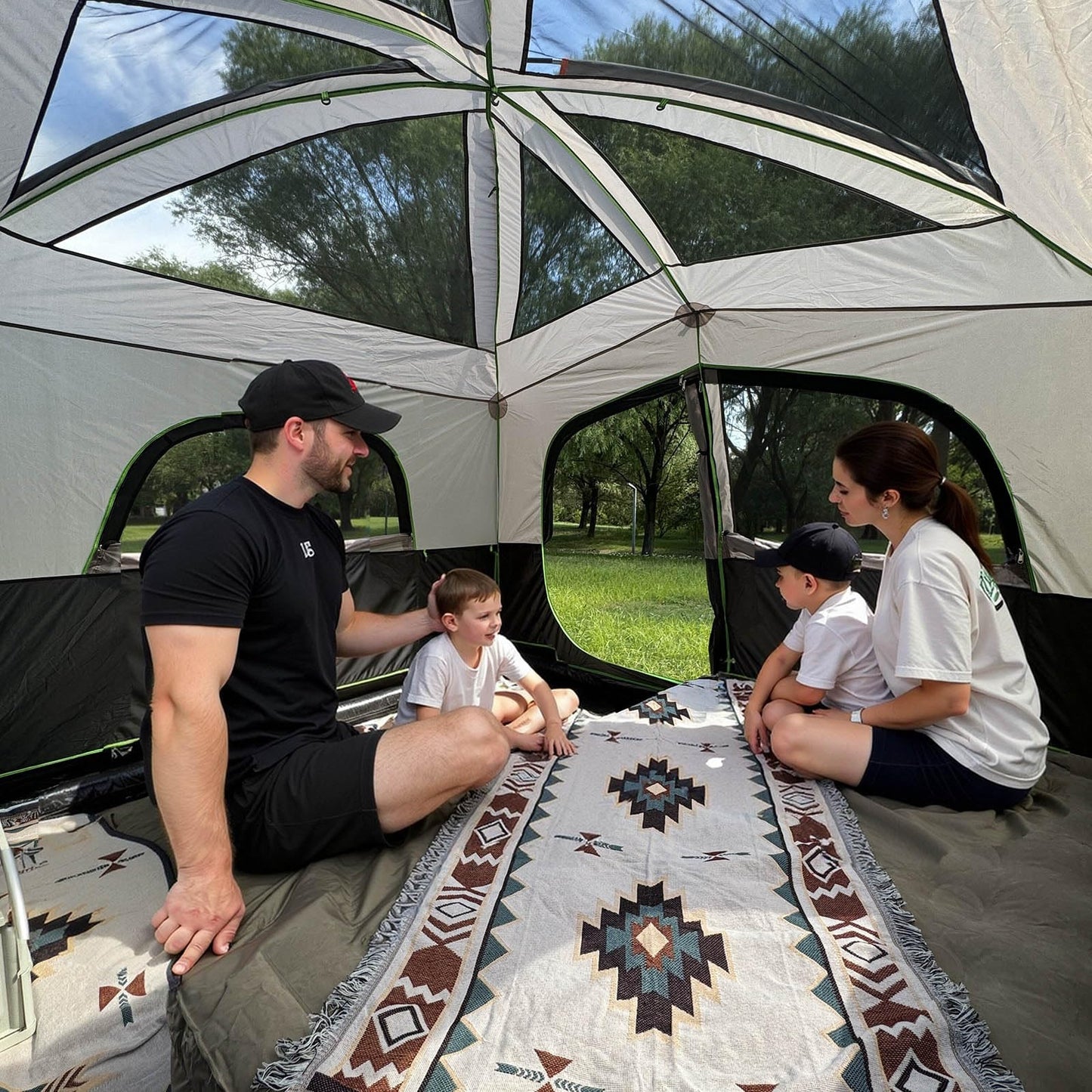 Happy Travel Tent 6 Person Tents for Camping, Waterproof Easy Setup Camping Tent with Rainfly, Portable Large Family Cabin Tent with 5 Large Mesh Windows and Carry Bag for Outdoor Camping & Hiking