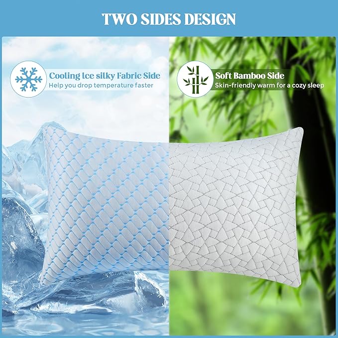 Bafode Memory Foam Pillows Standard Size Set of 2 Cooling Bed Pillow 2 Pack Shredded Memory Foam Pillow for Sleeping 20x26