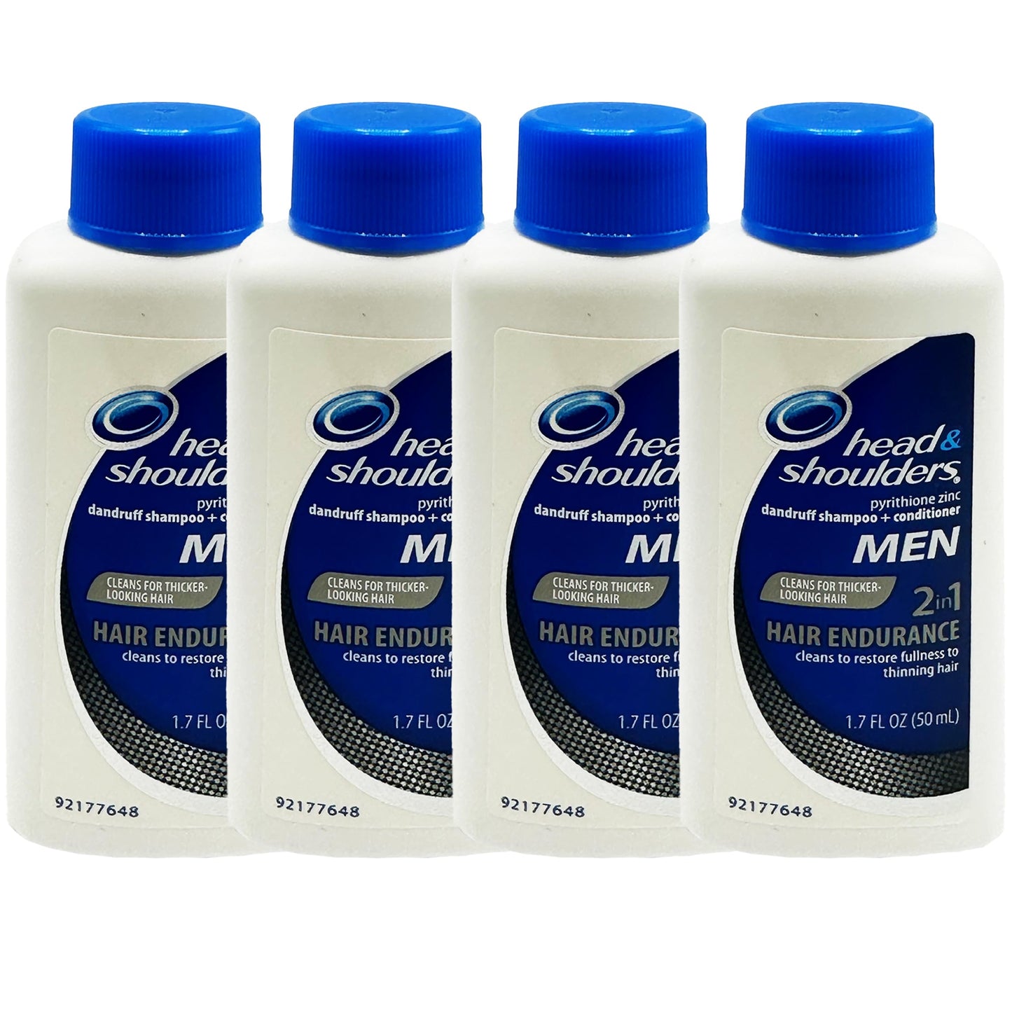Head & Shoulders 2 in1 Men Dandruff Shampoo and Conditioner, Hair Endurance for Thinning Hair, TSA Approved Mini Toiletries, Travel Size 1.7 oz Bottles (4 Count)