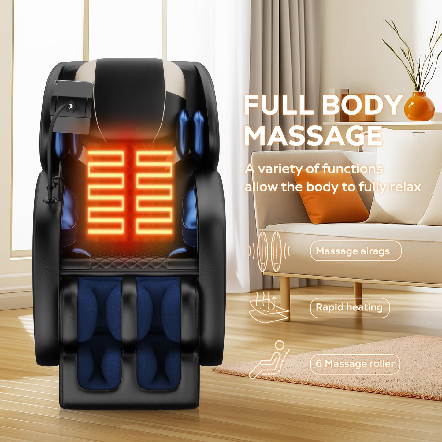 AnoYishev 2025 Massage Chair Full Body, Zero Gravity SL-Track Shiatsu Massage Recliner Chair with Body Scan, 6 Fix Point Rollers,Airbags,Deep Yoga Stretch, Heating Function