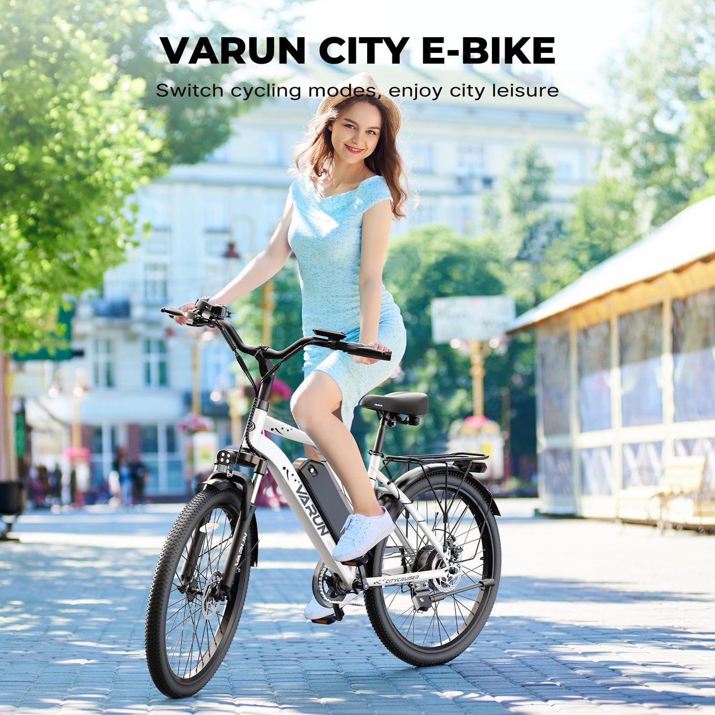 VARUN Electric Bike - 500W Electric Bicycle Up to 40Miles, 48V Removable Lithium Battery, Shock Absorber, 7-Speed and Dual Disc Brakes,Stylish 26" Cruiser E-Bike Suitable for Commuting