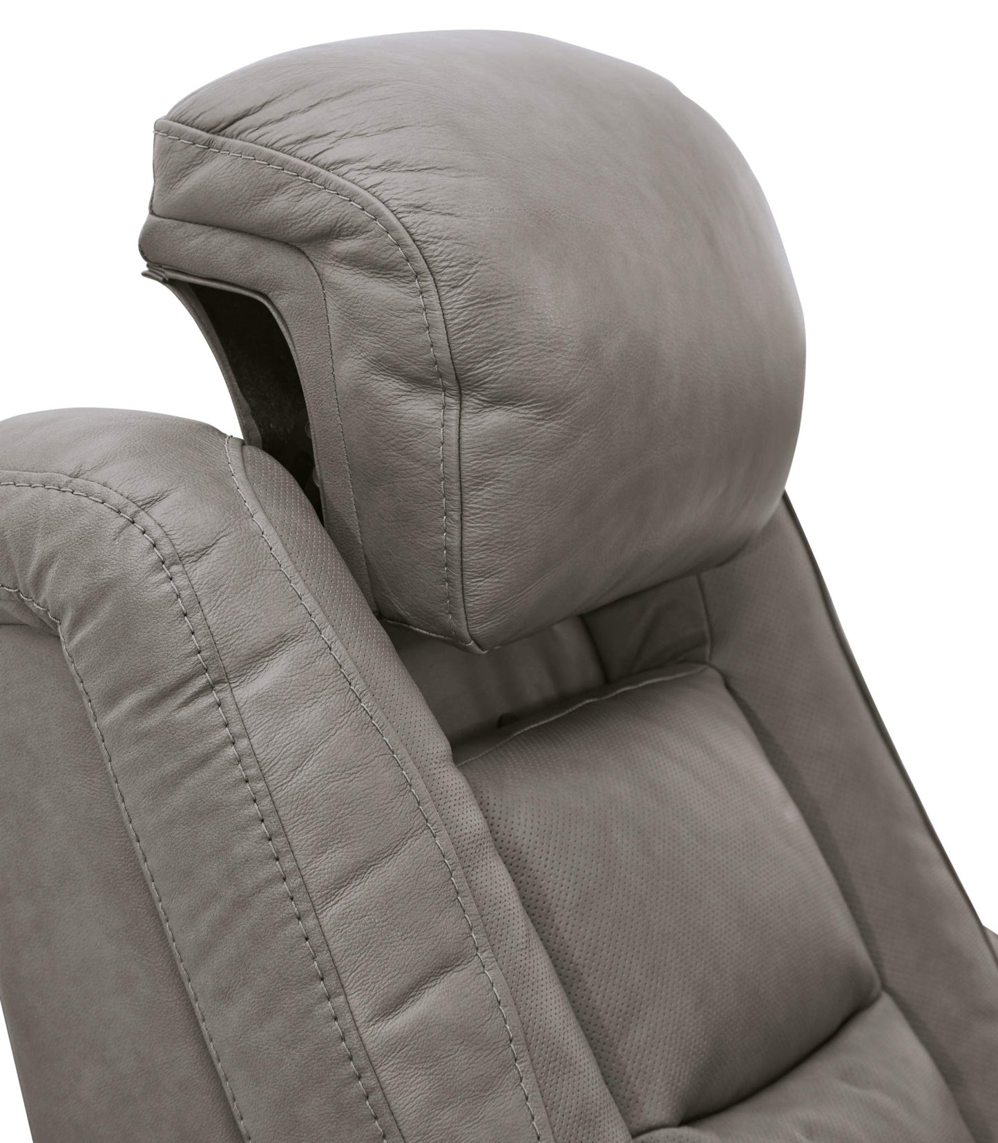 Signature Design by Ashley The Man-Den Leather Power Recliner with Adjustable Headrest & Wireless Charging, Gray