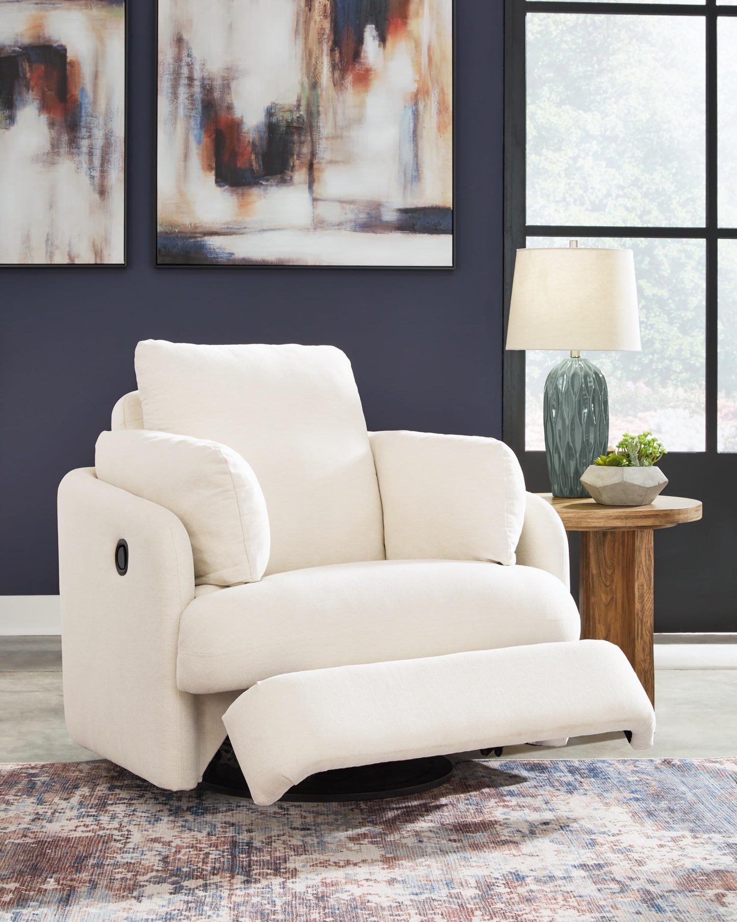 Signature Design by Ashley Modmax Coastal Press-Back Swivel Glider Rocker Recliner with Machine Washable Cover, Hidden Storage Compartments and 2 Bolster Pillows, Beige