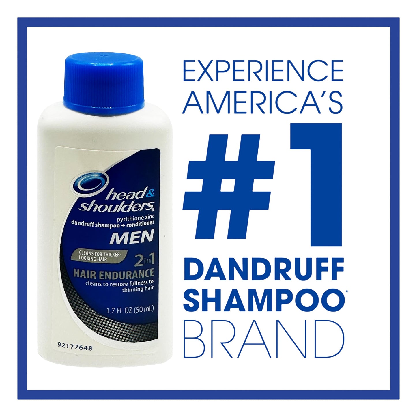 Head & Shoulders 2 in1 Men Dandruff Shampoo and Conditioner, Hair Endurance for Thinning Hair, TSA Approved Mini Toiletries, Travel Size 1.7 oz Bottles (4 Count)
