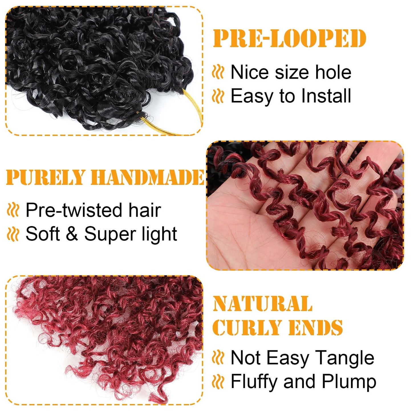 Aksice Yanky Twist Crochet Hair Burgundy 12 Inch 8 Packs Bohemian Passion Mini Twist Crochet Hair Pre-looped Crochet Braids Plus Yanky Twist Hair Extensions for Women (1B/BUG#)