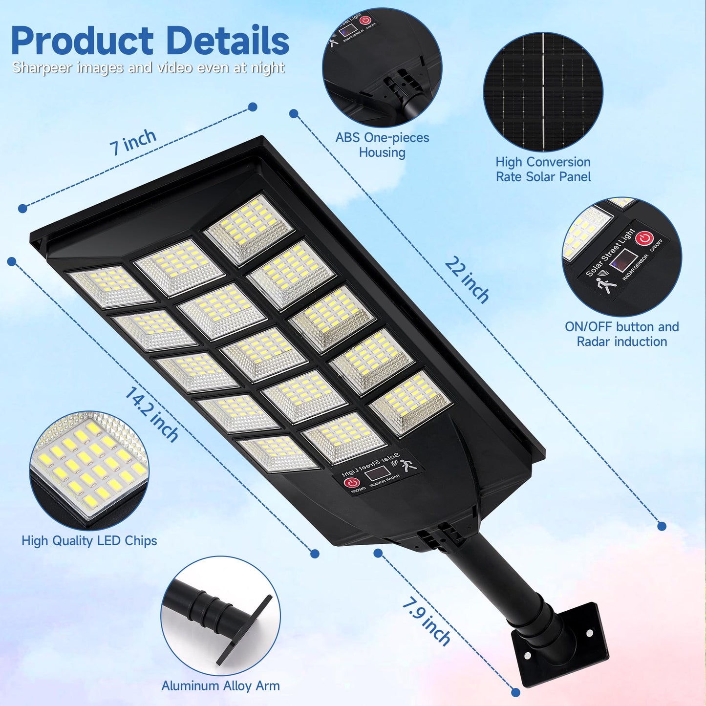 Aqraou Solar Lights Outdoor Waterproof, 6500K Dusk to Dawn Solar Street Light Motion Sensor with Remote Control, LED Security Light for Outside Garden Yard Parking Lot, Oudoor Flood Lights, 4PACK