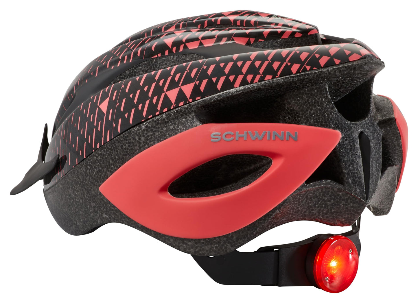 Schwinn Thrasher Adult Bike Helmet, Ages 14 and Up with Suggested Fit 58 to 62cm, Rear LED Light, Lightweight with Adjustable Side and Chin Straps, Pink Coral/Grey