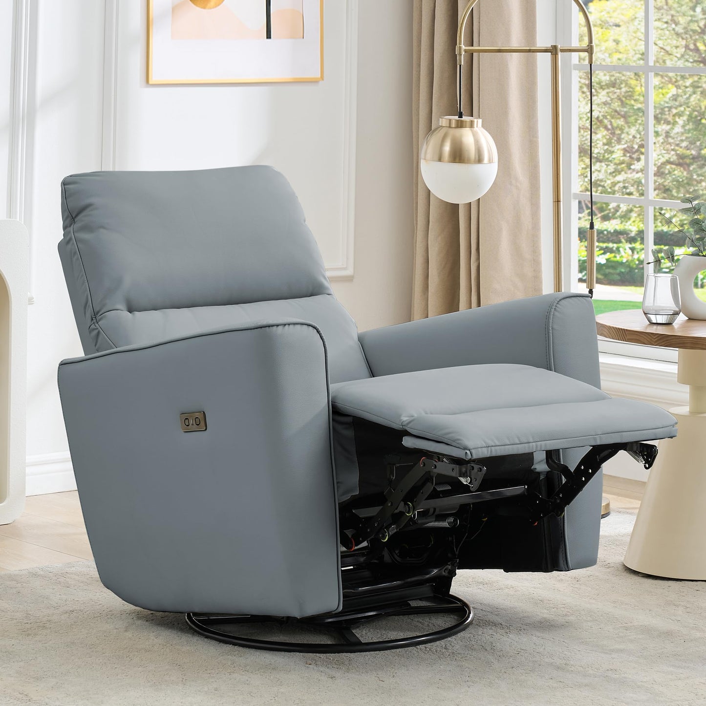 IDEALHOUSE Power Recliner Chair Swivel Rockery Glider PU Leather Upholstered Glider Recliner Nursery Chair with USB Port and Lumbar Support for Living Room,Home Theater and Nursery