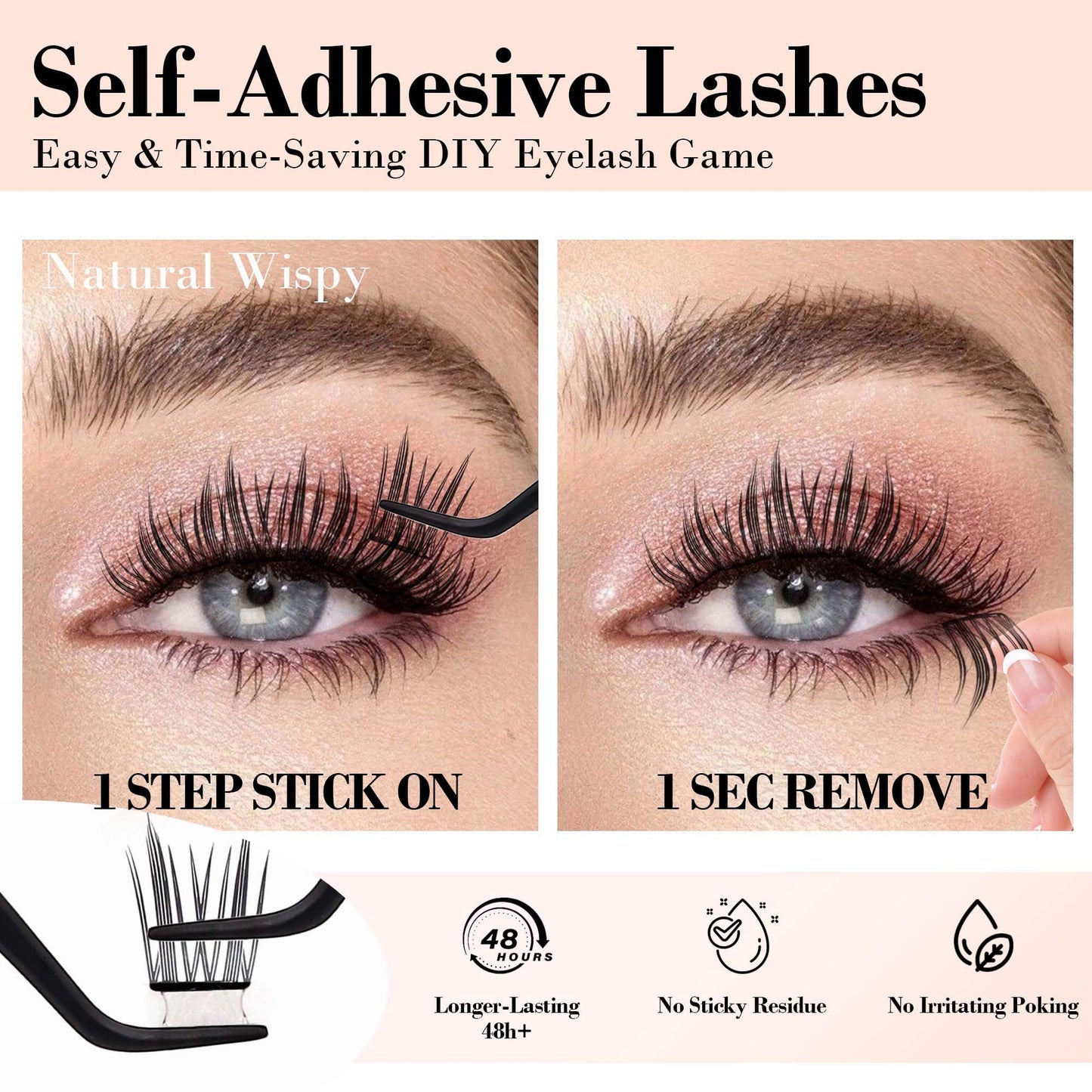 LA MAESII Self Adhesive Lash Clusters, Press-On Lashes No Glue Needed Pre Glued Eyelash Clusters Wispy Cluster Lashes, C Curl Individual Lash Kit, ULTRA-THIN&LIGHT Reusable No Residue(Natural Wispy)