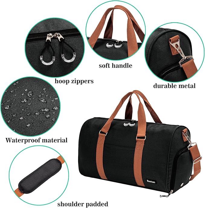 Kuston Sports Gym Bag with Shoe Compartment&Wet Pocket,Travel Duffel bag,Weekend Bag,Workout Bag Suitable for Men and Women