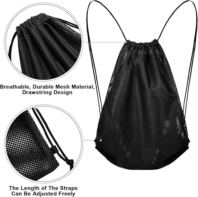 Frienda Mesh Drawstring Backpack Bag Multifunction Mesh Bag for Swimming, Gym, Clothes (Black) One piece