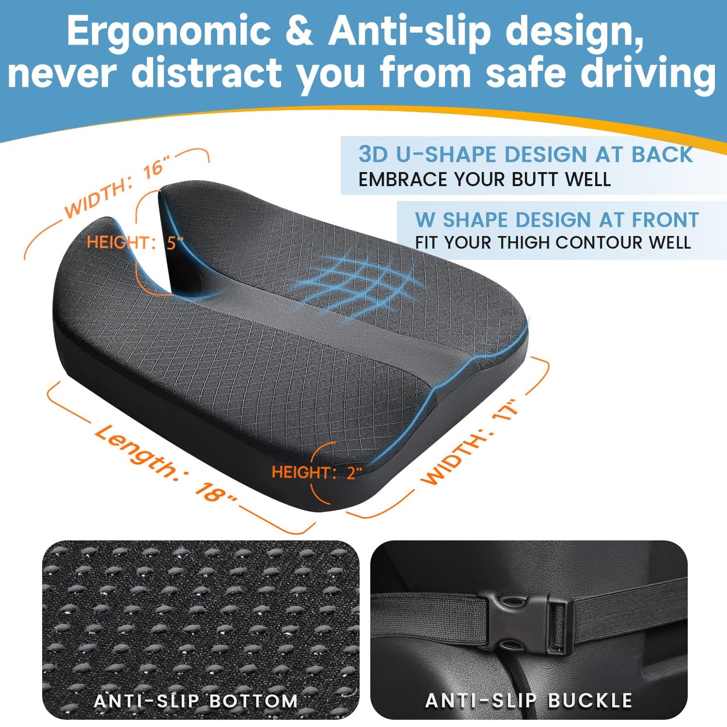 anzhixiu Heightening Truck Seat Cushion for Broader Vision, Car Seat Cushion for Car Seat Driver Truck Driver, Sciatica Pain Relief Pillow Tailbone Pain Relief Cushion for Long Time Driving