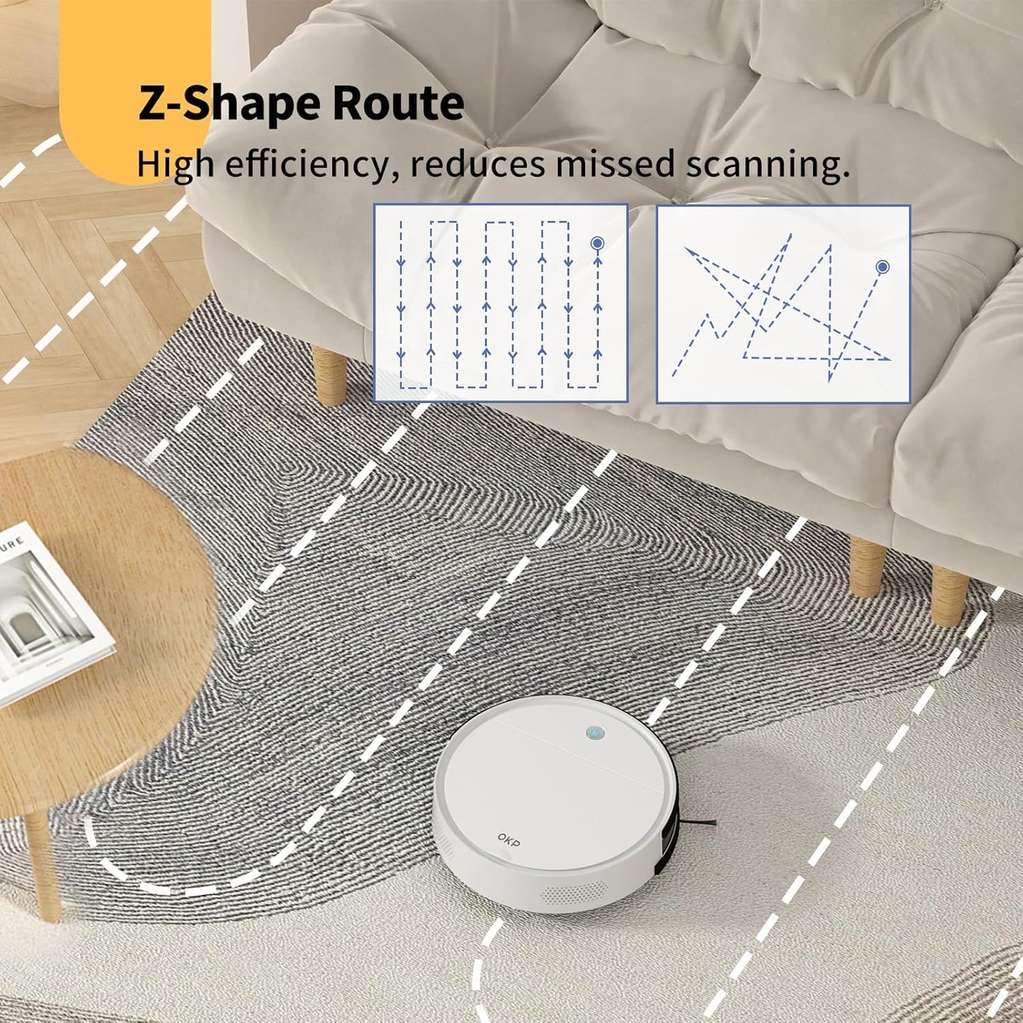 OKP Life Robot Vacuum K5 with 120 Min Runtime, Vacuum Robot Cleaner Compatible with Alexa/APP/Wi-Fi, Self-Charging Super Mini Quiet Robotic Vacuum for Carpets and Hard Floors for Pet Owners and Woman