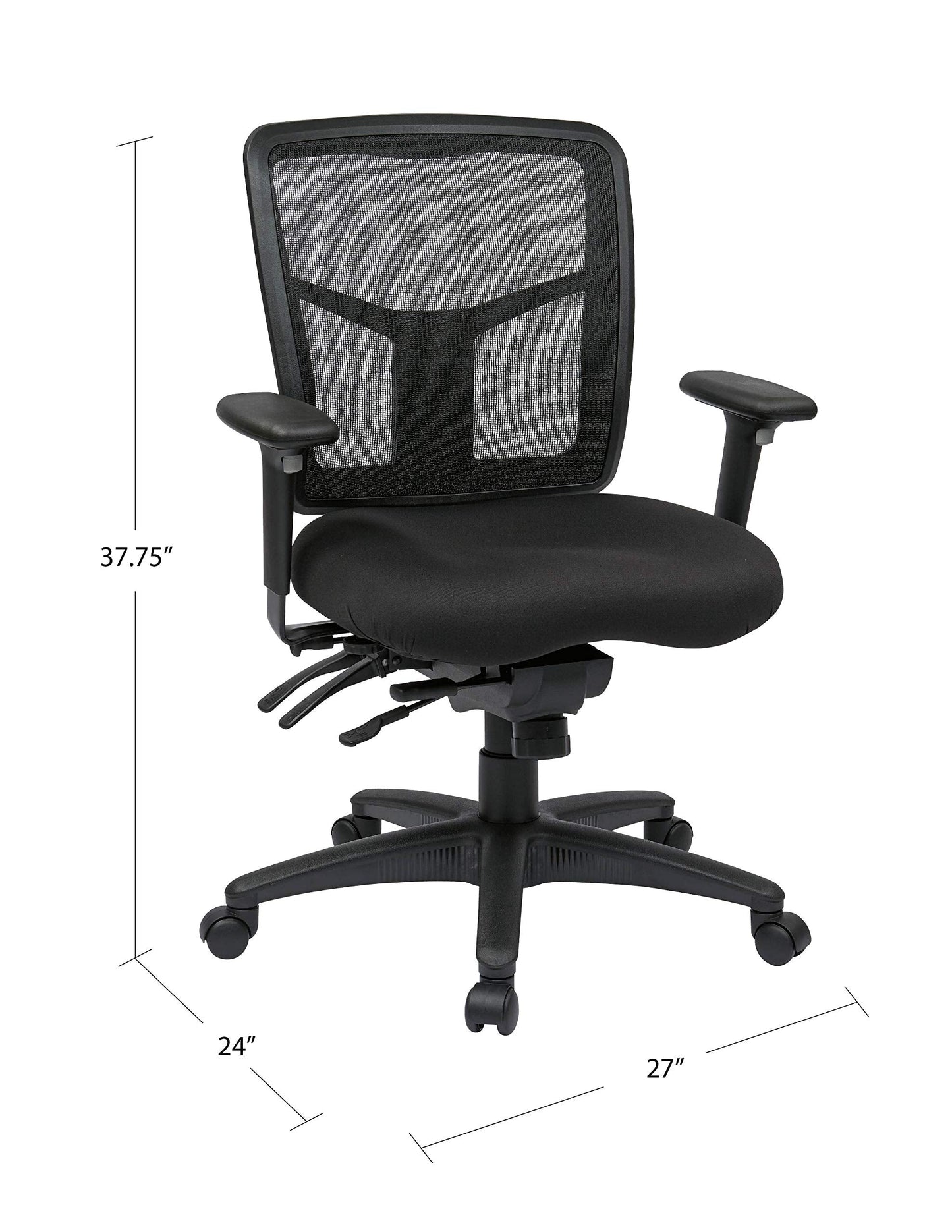 Office Star ProGrid Breathable Mesh Manager's Office Chair with Adjustable Seat Height, Multi-Function Tilt Control and Seat Slider, Mid Back, Coal FreeFlex Fabric