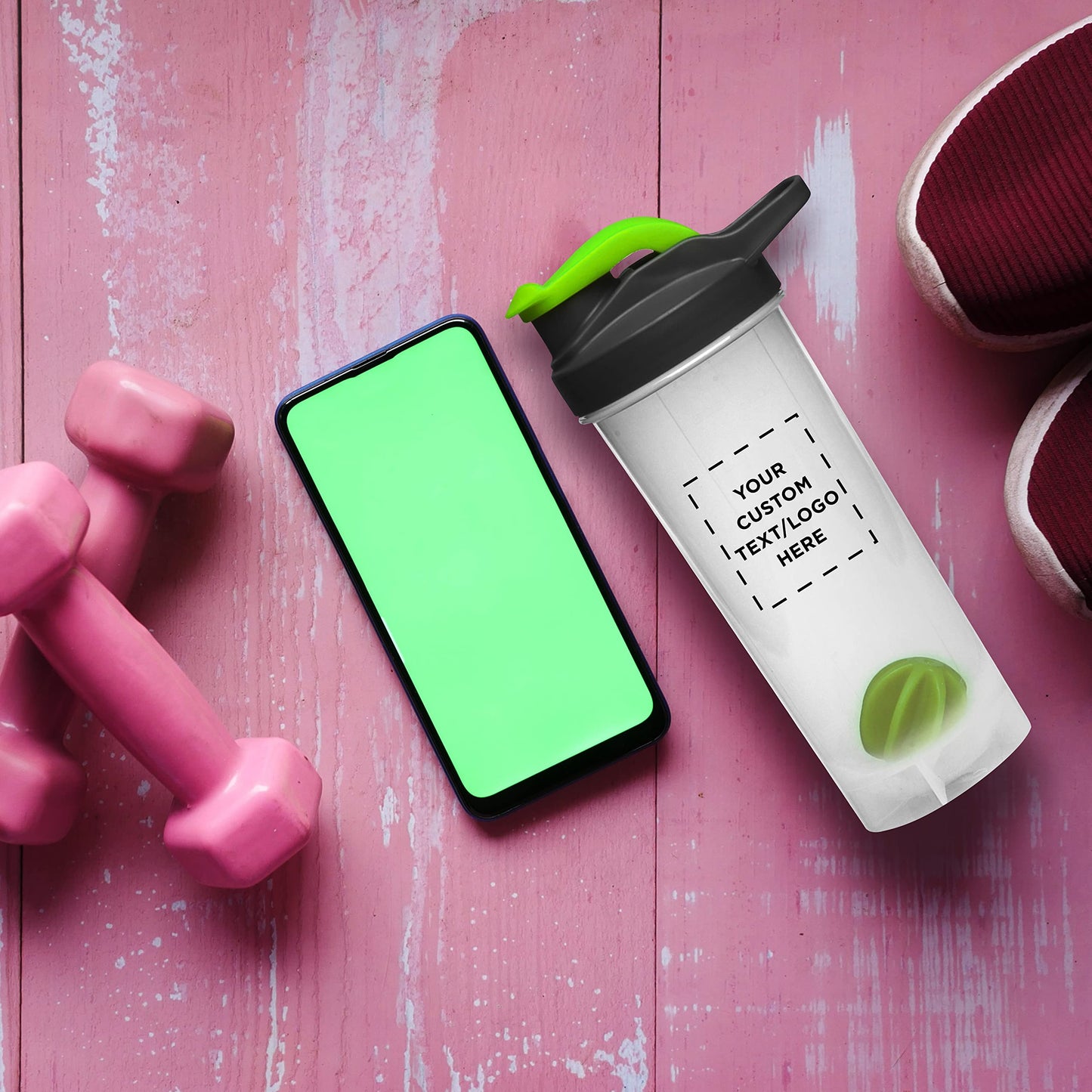 DISCOUNT PROMOS Custom Plastic Shaker Bottles with Mixer 24 oz. Set of 50, Personalized Bulk Pack - Perfect for Protein Shake, Smoothie and More! - Lime Green