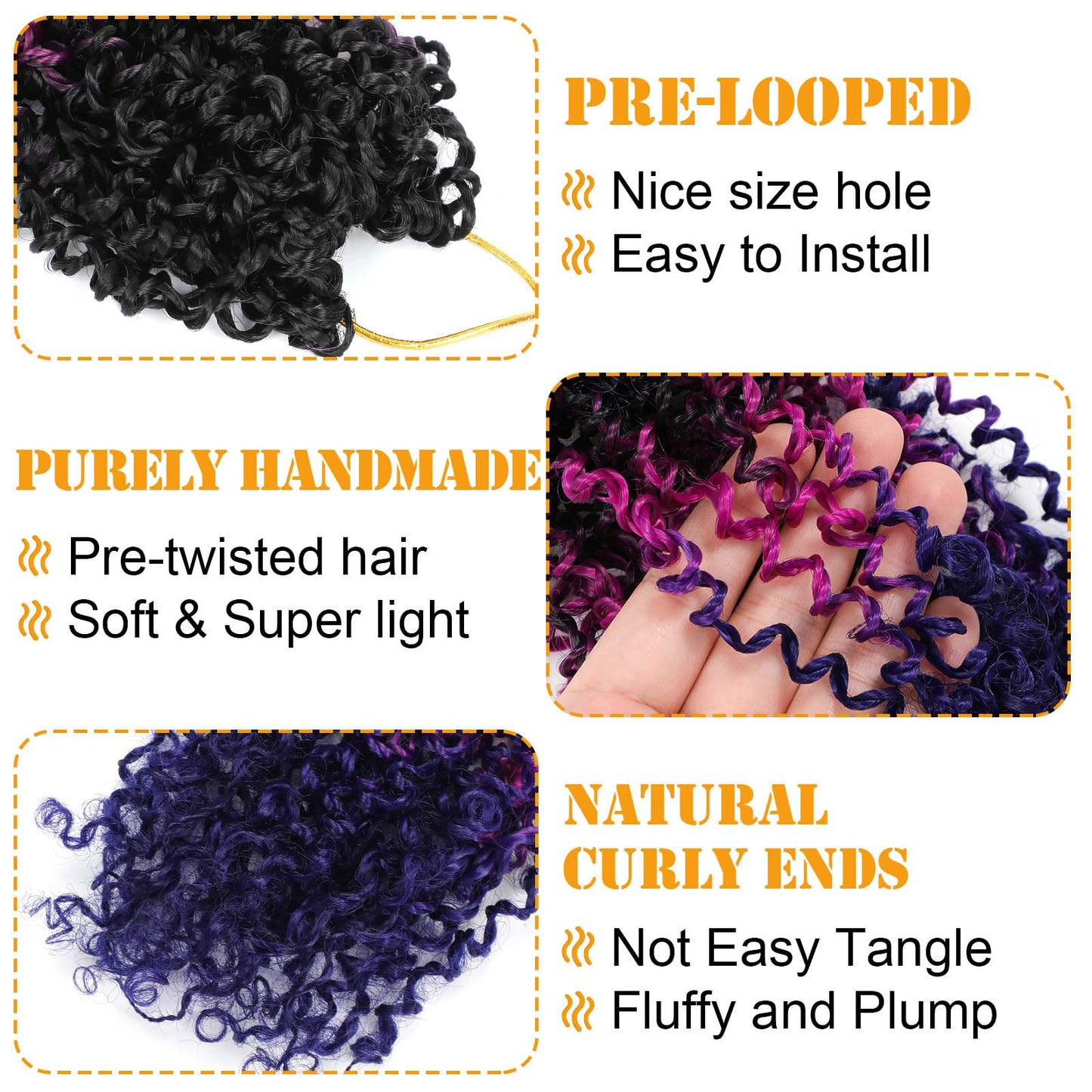 Aksice Pre-looped Yanky Twist Crochet Hair 8 Inch 8 Packs Bohemian Passion Twist Spring Mini Twist Crochet Hair for Black Women Boho Crochet Braids Synthetic (#1b/purple/blue)