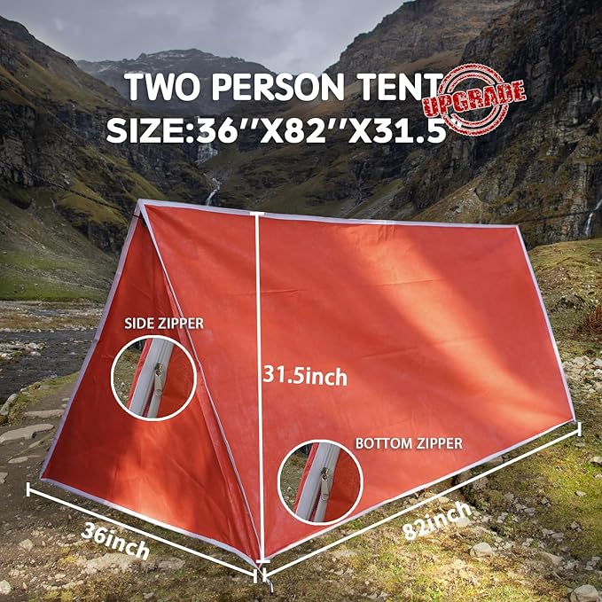 LYN Extra Large Zipper Reusable Survival Emergency Shelter Tent,Thermal Waterproof Fireproof Lightweight Bugout, with ParacordâStake for Camping,First Aid,Hiking&Bushcraft