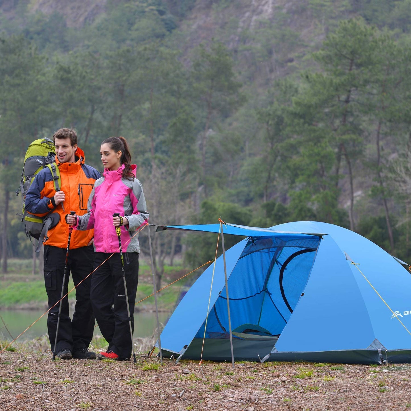 BISINNA 2 Person Camping Tent Outdoor Lightweight Waterproof Easy Setup Two Doors 3 Season Double Layer Large Space Backpacking Tent for Camping Backpacking Hiking Travelling Hunting