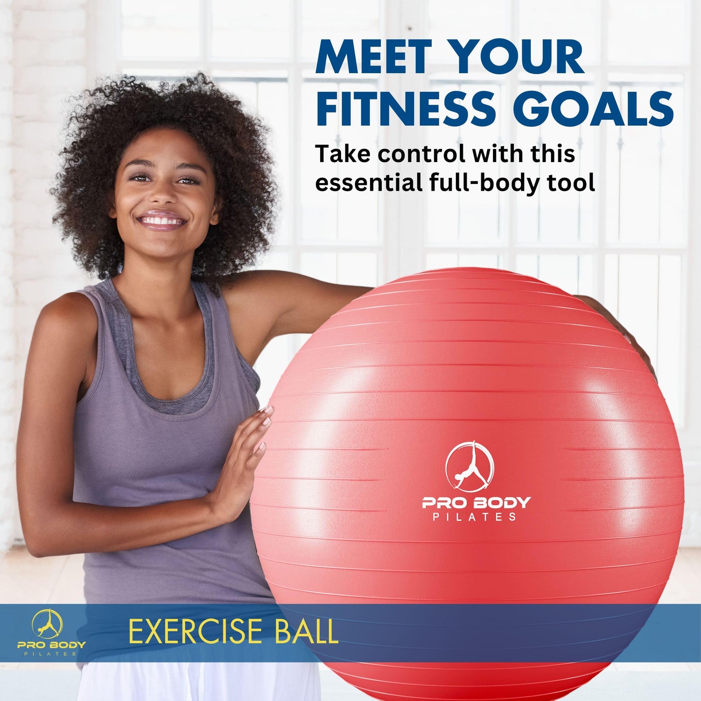 ProBody Pilates Ball Exercise Ball Yoga Ball, Multiple Sizes Stability Ball Chair, Gym Grade Birthing Ball for Pregnancy, Fitness, Balance, Workout at Home, Office and Physical Therapy (Red, 65 cm)