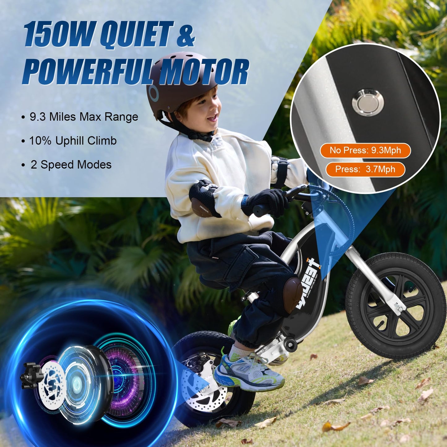 TESORO Electric Balance Bike 3-6, 24V 150W E Bike for Kids, 9.3MPH Kids Electric Dirt Bike with Adjustable Speed, 12” Electric Motorcycle for Kid, Rear Shock Absorber