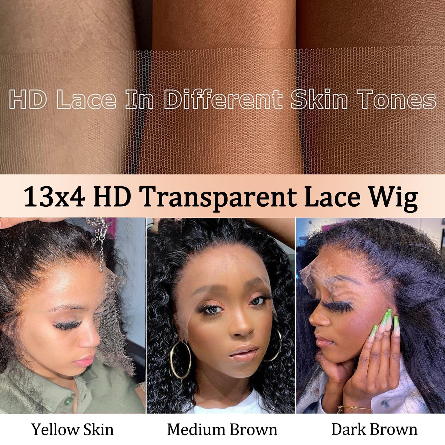 Aonou 13x4 Deep Wave Lace Front Wigs Human Hair Pre Plucked 180% Density HD Transparent Lace Closure Wigs Human Hair for Women 24 Inch Curly Frontal Wig Brazilian Virgin Human Hair (24 inch)