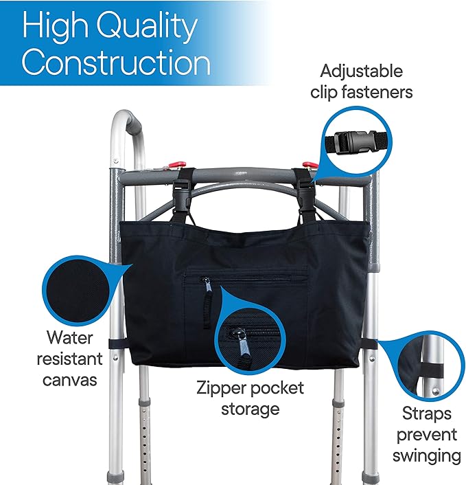 RMS Walker Bag with Soft Cooler - Water Resistant Tote with Temperature Controlled Thermal Compartment, Universal Fit for Walkers, Scooters or Rollator Walkers (Black)